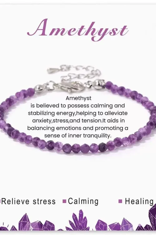 SB002 2MM SILVER PLATED AMETHYST STONE BEAD BRACELET
