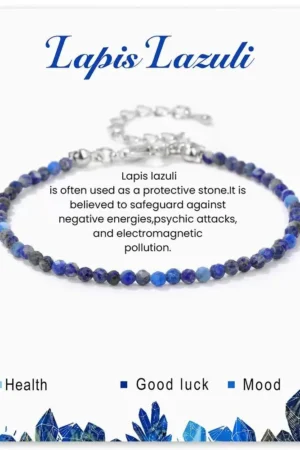 SB003 2MM SILVER PLATED LAPIS LAZULI STONE BEAD BRACELET