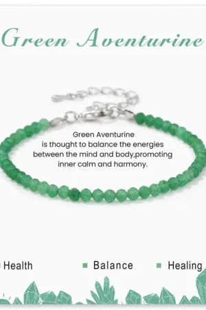 SB004 2MM SILVER PLATED GREEN AVENTURINE STONE BEAD BRACELET