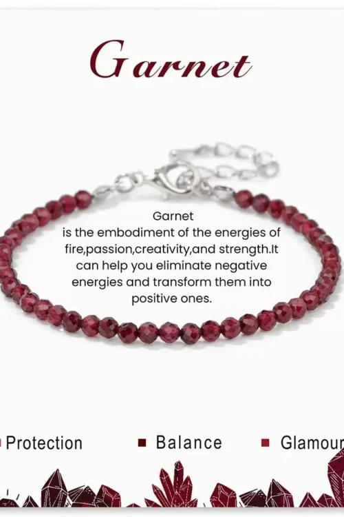 SB005 2MM SILVER PLATED GARNET STONE BEAD BRACELET