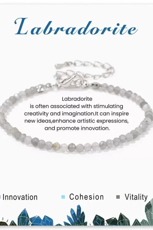 SB006 2MM SILVER PLATED LABRADORITE STONE BEAD BRACELET