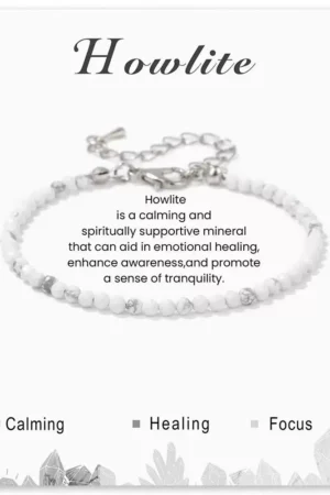 SB007 2MM SILVER PLATED HOWLITE STONE BEAD BRACELET