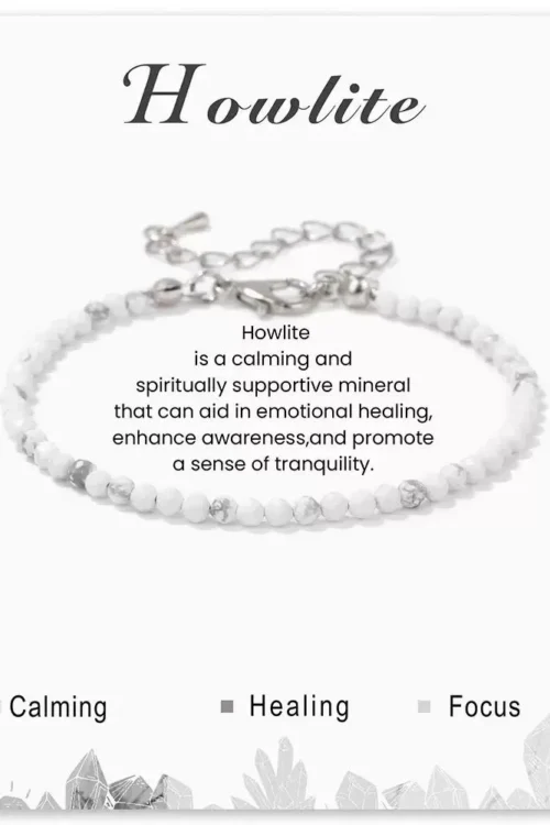 SB007 2MM SILVER PLATED HOWLITE STONE BEAD BRACELET