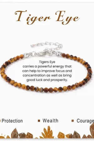 SB008 2MM SILVER PLATED TIGER EYE STONE BEAD BRACELET