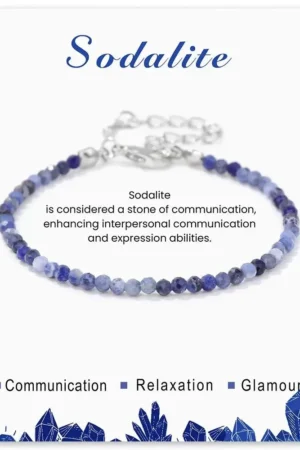 SB009 2MM SILVER PLATED SODALITE STONE BEAD BRACELET