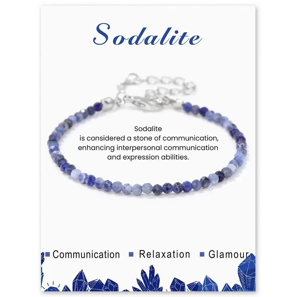 SB009 2MM SILVER PLATED SODALITE STONE BEAD BRACELET