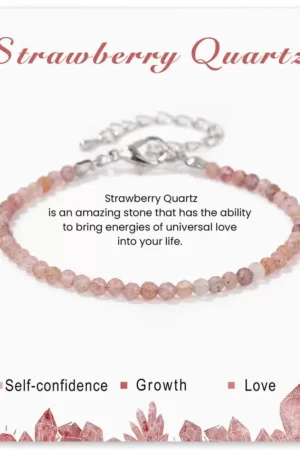 SB011 2MM SILVER PLATED STRAWBERRY QUARTZ STONE BEAD BRACELET
