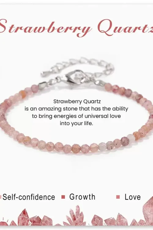 SB011 2MM SILVER PLATED STRAWBERRY QUARTZ STONE BEAD BRACELET