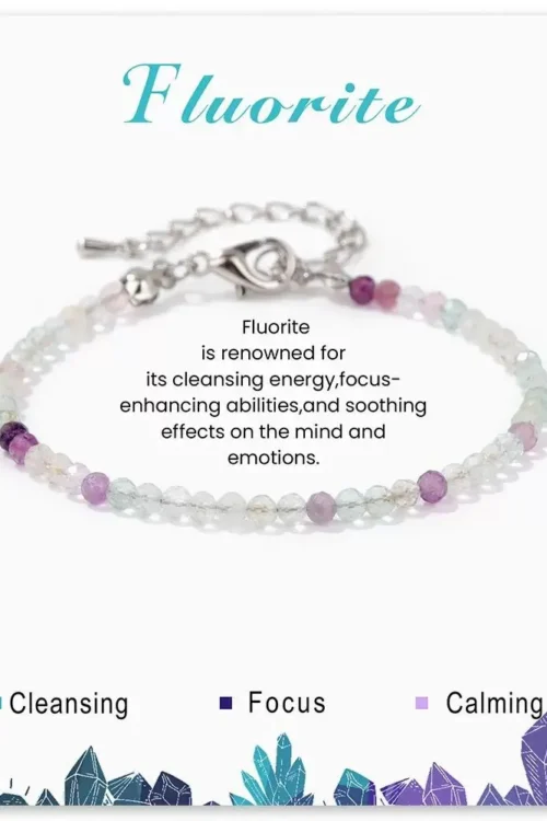 SB012 2MM SILVER PLATED FLUORITE STONE BEAD BRACELET