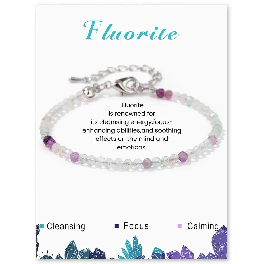 SB012 2MM SILVER PLATED FLUORITE STONE BEAD BRACELET