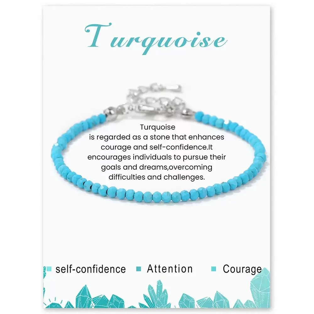 SB013 2MM SILVER PLATED TURQUOISE STONE BEAD BRACELET